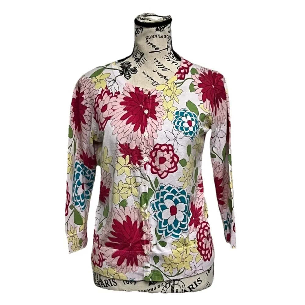 Vintage Y2K Old Navy Floral Cardigan S White Button Up Boho Coquette Soft Girl - Image 2