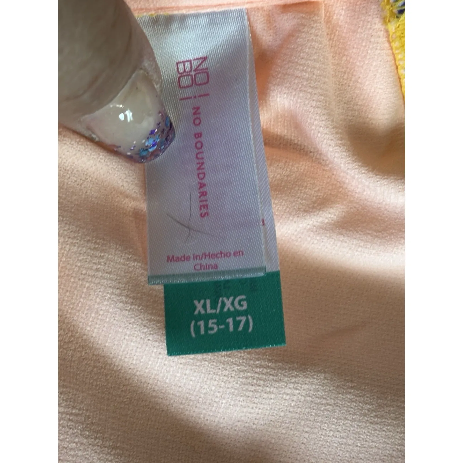 No Boundaries Yellow/Pink Floral Bikini Top‎ XL Bottom L Ruffle Tie/Tassels NWT - Image 6