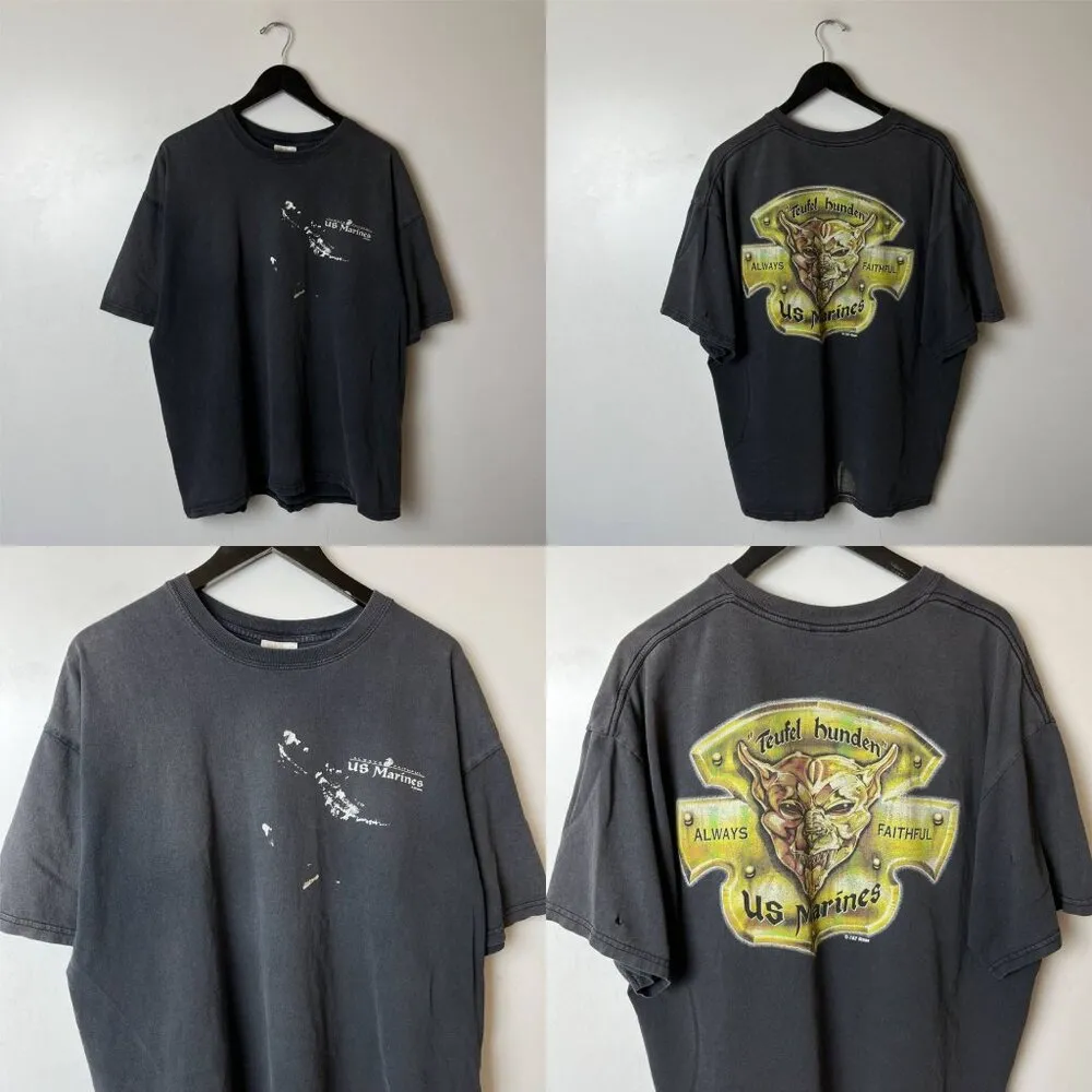 Distressed US Marines T Shirt Vintage Y2K Gray XXL 2XL Gargoyle Graphic Tee Size undefined - Image 15