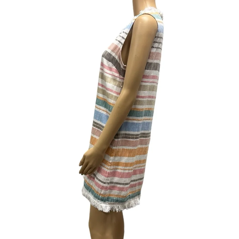 Chelsea & Theodore Sleeveless Pastel Striped Cotton Fringed Lined Shift Dress M Orange Size M - Image 2