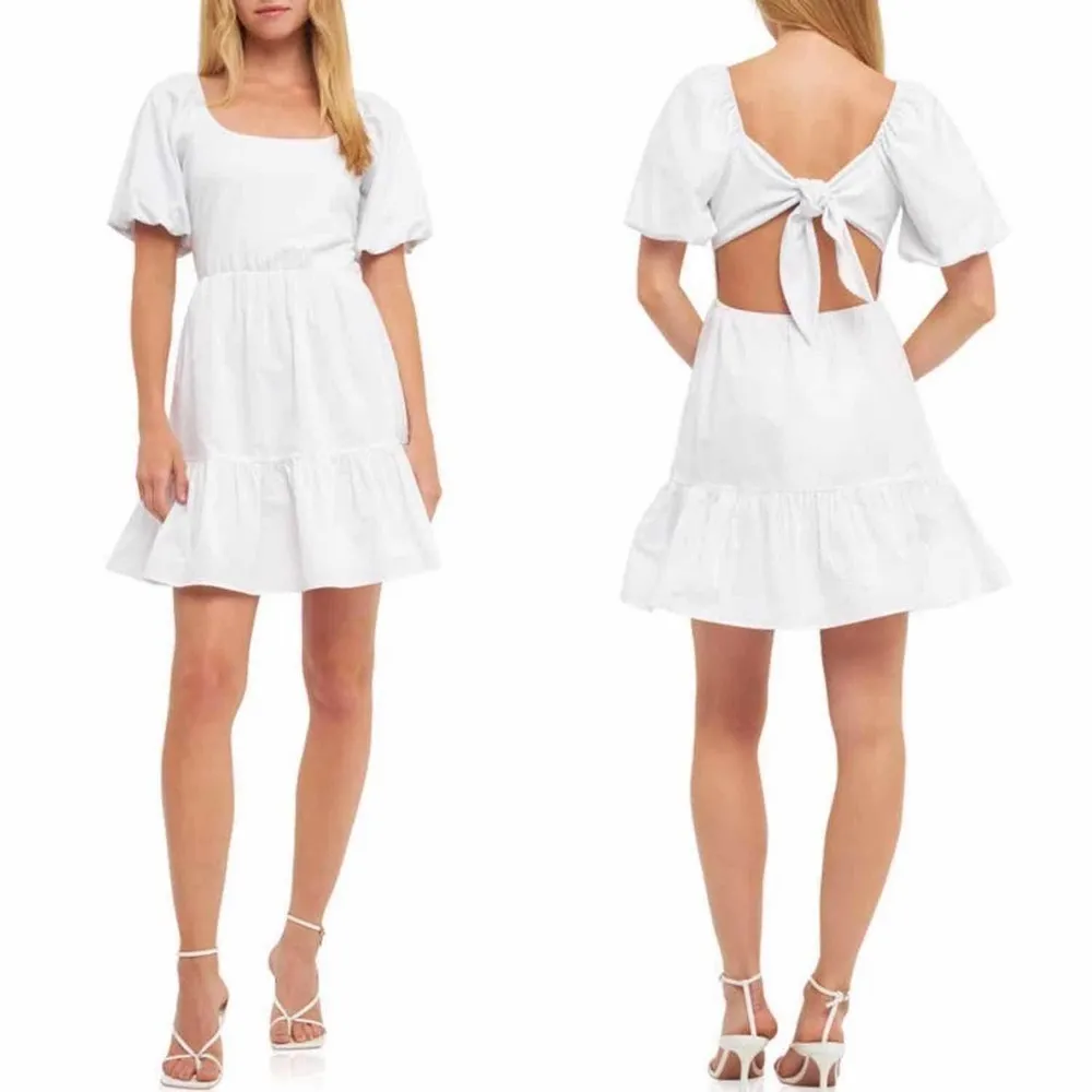 English Factory Mixed Media Puff Sleeve Back Bow Dress Size Large White - Image 2