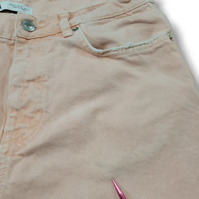 ZARA Jeans Size 31 W32"26.5" Mom Jeans High Waisted Jeans Tapered Leg Crop Peach - Image 7