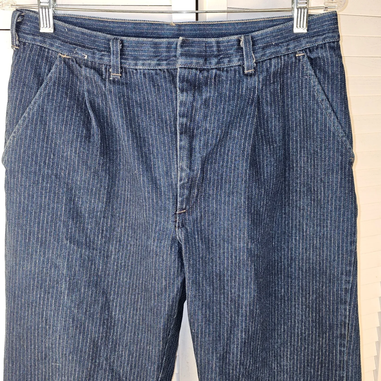 Vintage Wrangler Womens Pinstripe Straight‎ Leg Jeans 34 Long - Measure Small 31 - Image 3