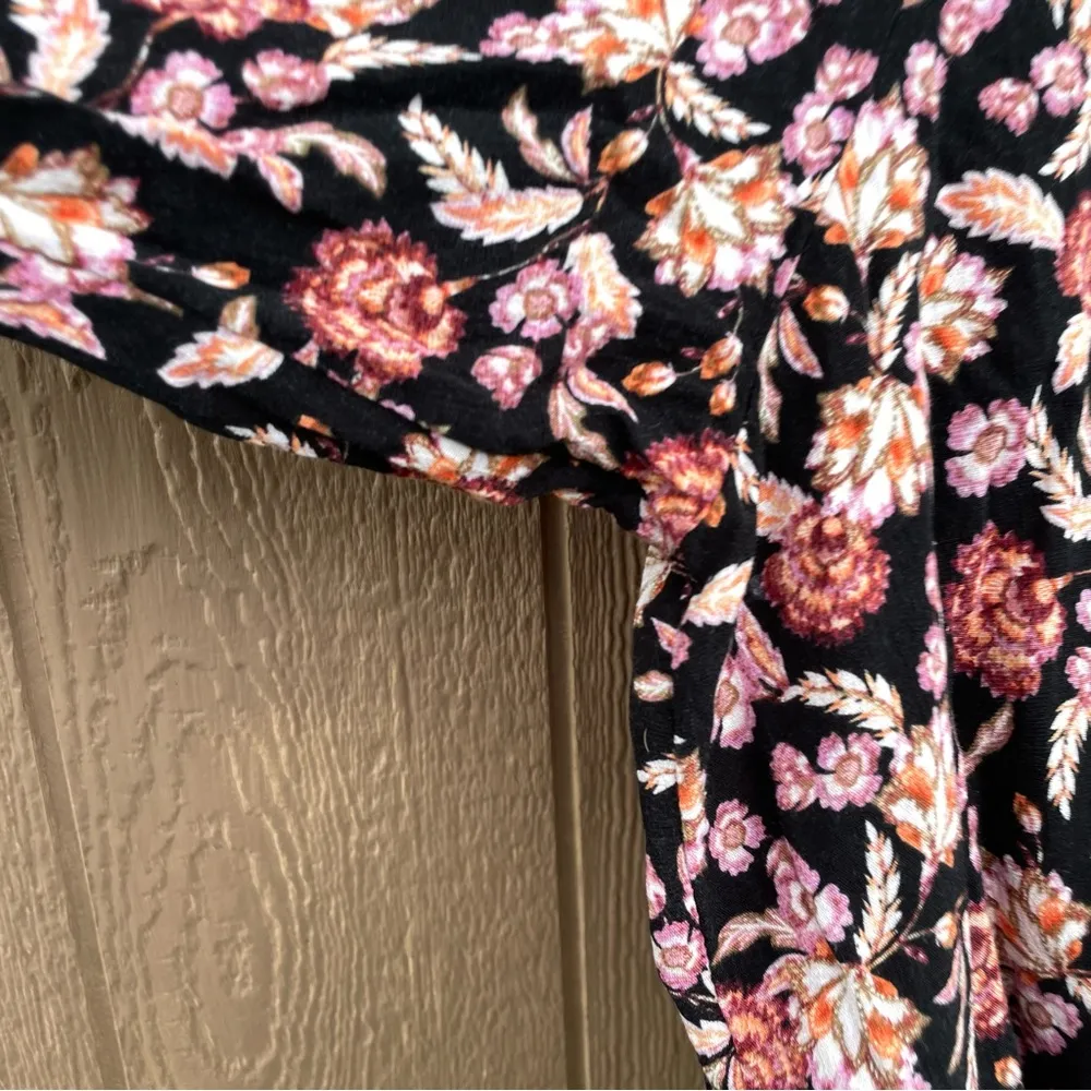 Terra & Sky Womens Shirt Blouse Black Floral Long Sleeve Peasant Plus Size 2X - Image 7