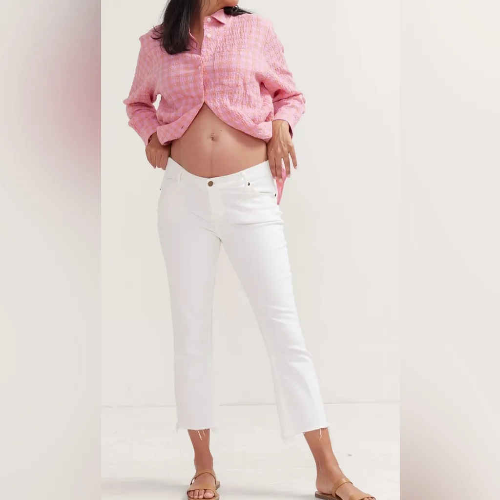 Hatch Women's The Crop Maternity Jean Frayed Hem Size 28 White Casual Fun - Image 2