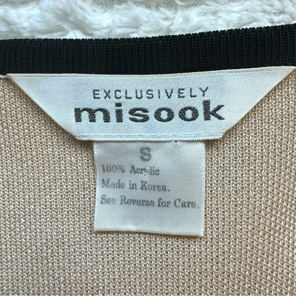 Exclusively Misook Zip Up Long Sleeve Cardigan Knit Acrylic Jacket S Beige Black - Image 7