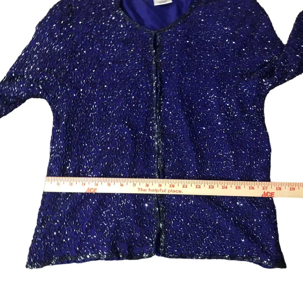 Sequined Jacket Womens M Used Purple Black Lined Size M - Image 16