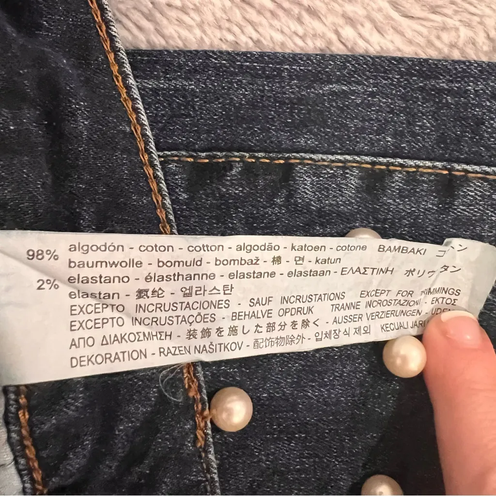 Zara Blue Straight Leg Jeans with Pearl Details Size 2 - Image 9