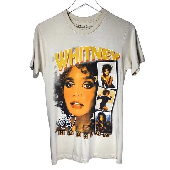 Whitney Houston Cotton Crew Neck Graphic TShirt in Khaki Size M - Image 37