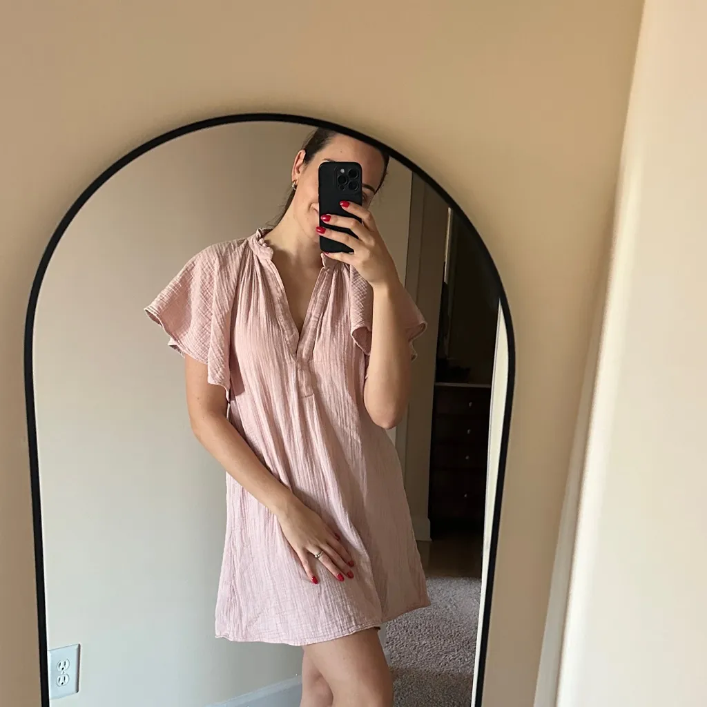 A-Line Muslin Dress H&M Powder Light Pink Ruffle Sleeves XS - Image 5