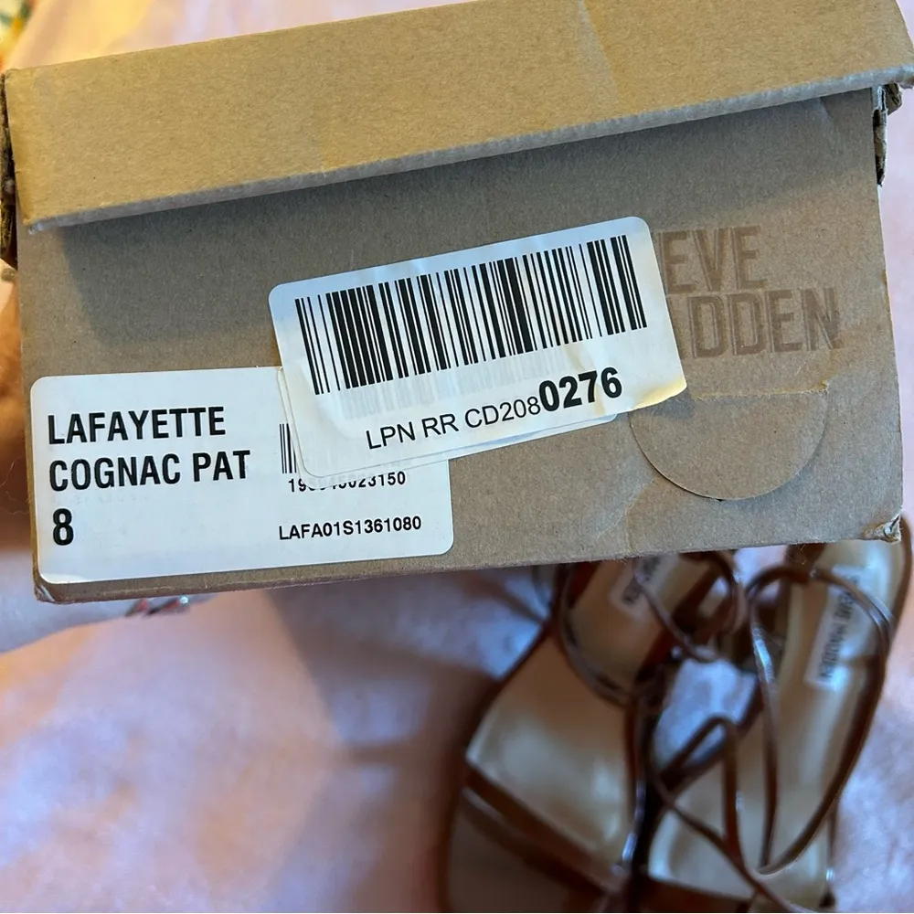 Steve Madden Lafayette Cognac lace up squared strappy heeled sandals size 8 - Image 7