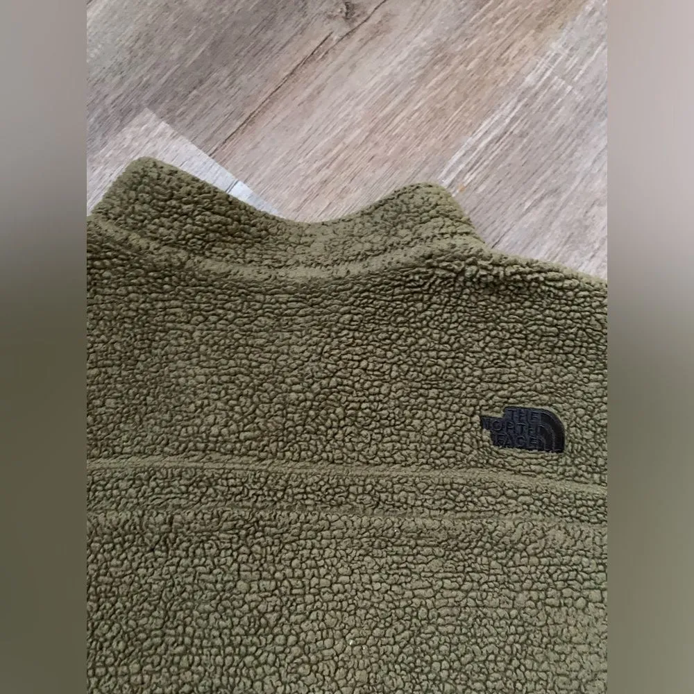 The North Face Teddy Jacket Sherpa Jacket Full Zip Olive Green Black Size M - Image 7