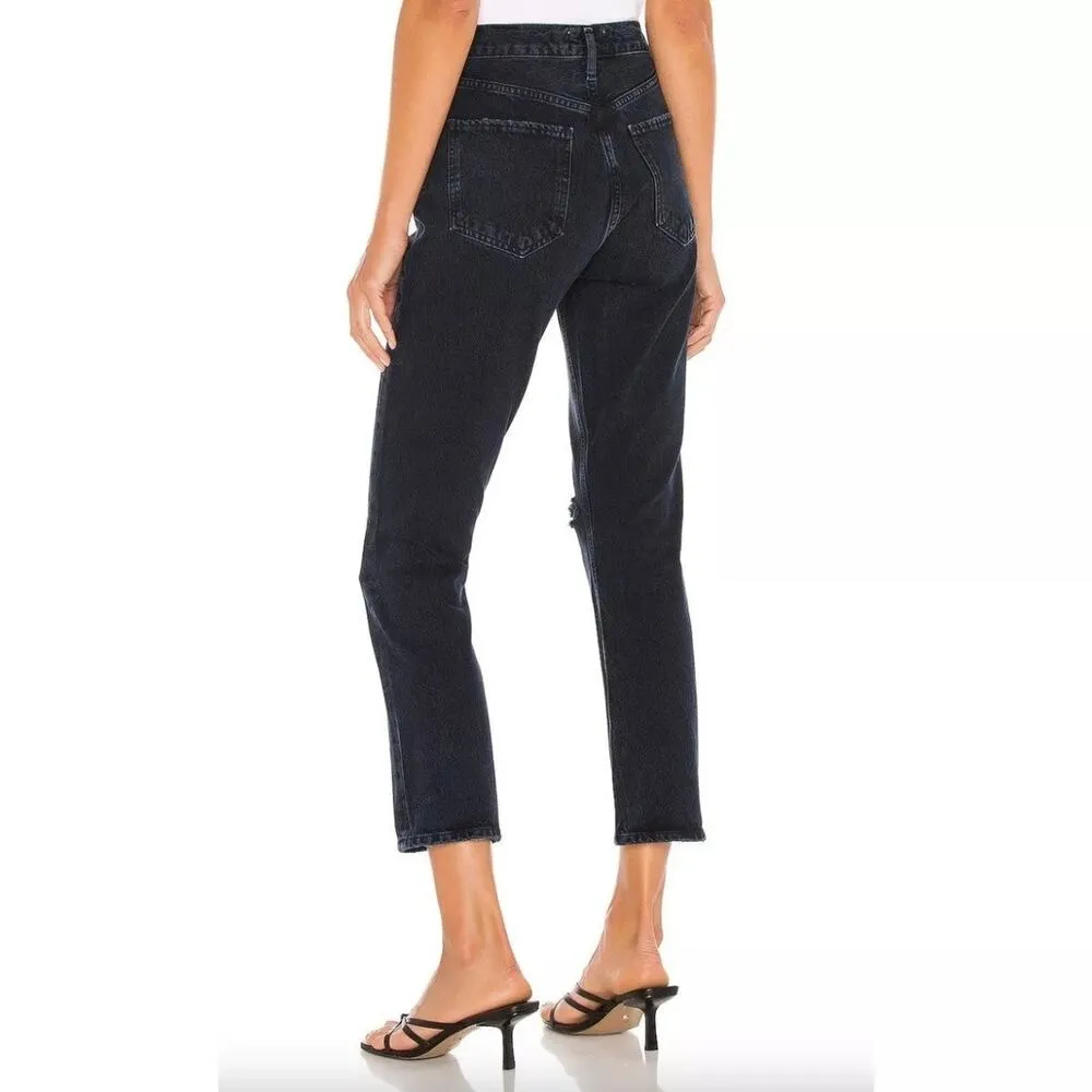 Agolde Jeans Riley High Rise Straight Crop New NWT Dark Wash Denim Distressed 26 - Image 2