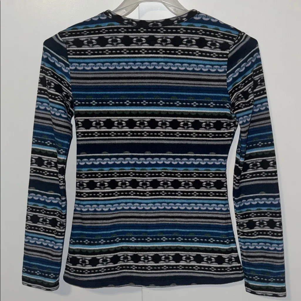 Cuddl Duds Fleece Top Long Sleeve Crewneck Blue Gray Stripes Women’s Small S - Image 5