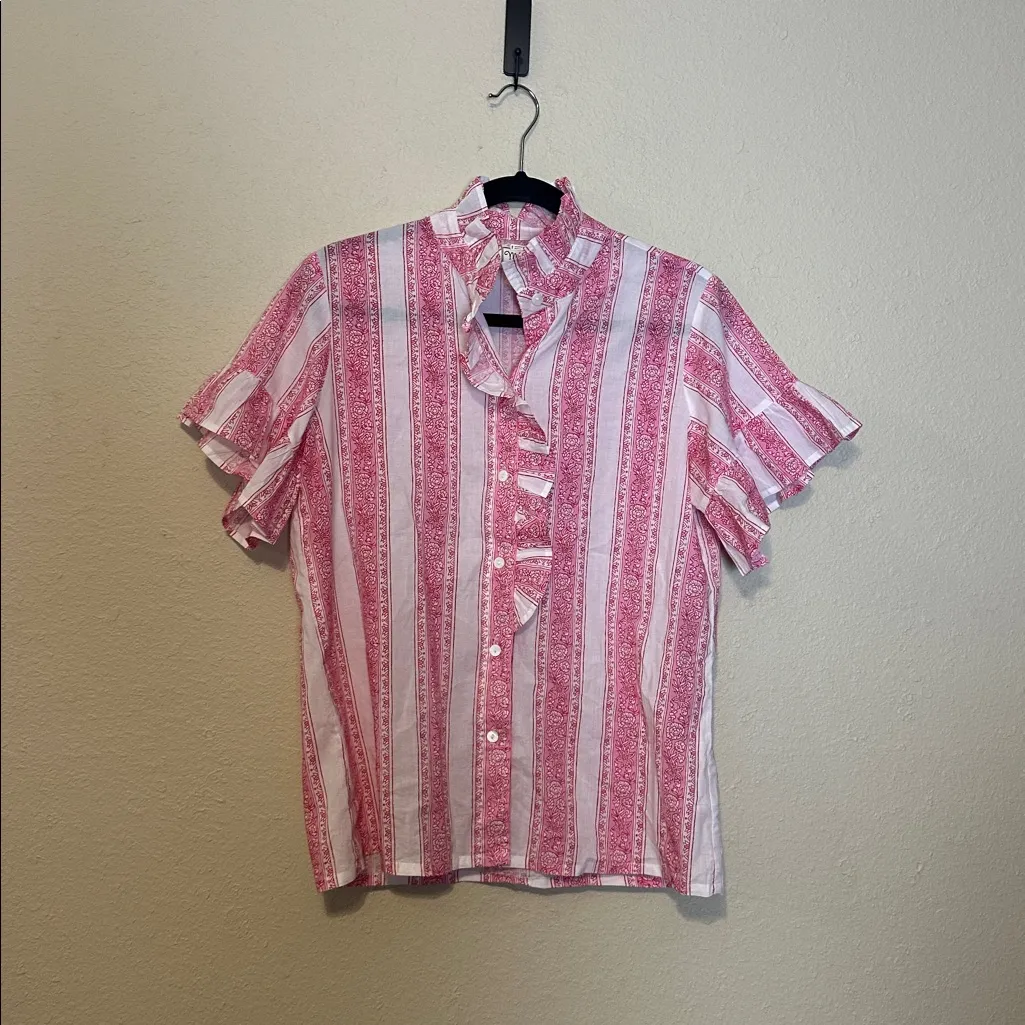 Mille Resort Wear Vanessa Floral Ruffle Cotton Top Size Small White - Image 3