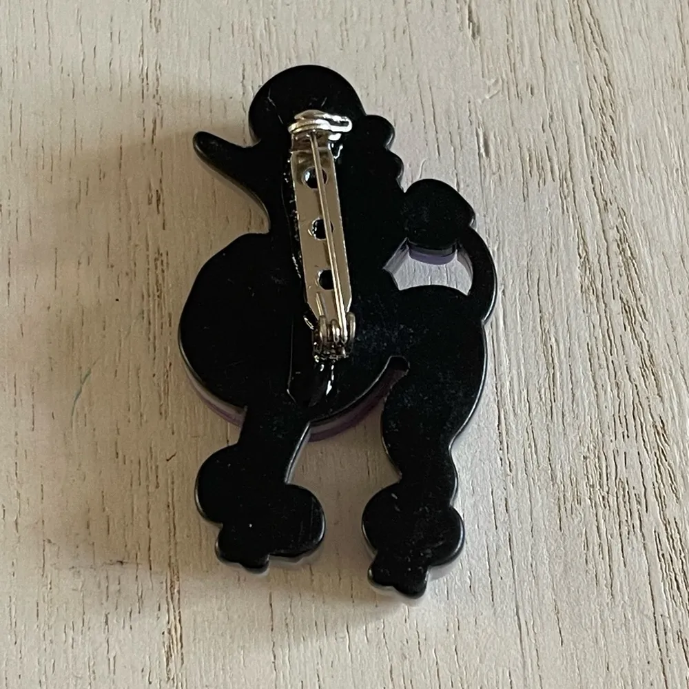 Grey and purple poodle acrylic brooch - Image 2