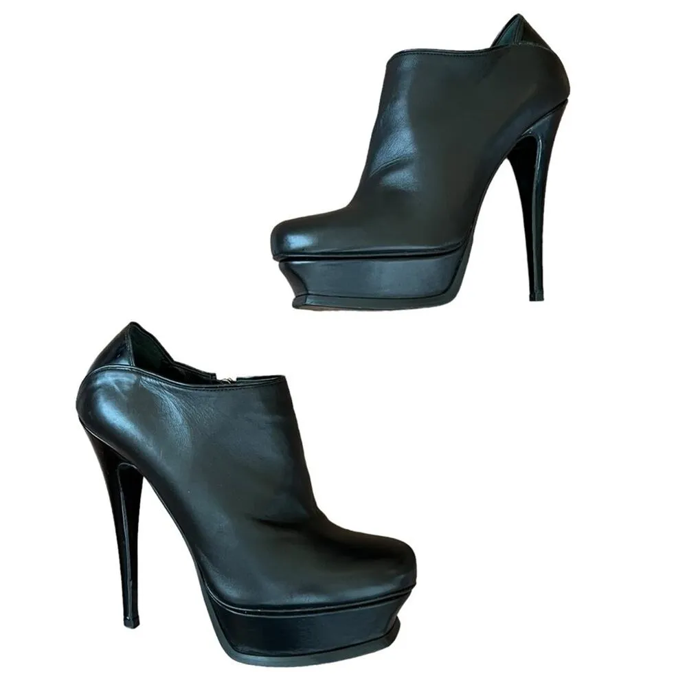 Yves Saint Laurent Womens Tribute 105 Black Leather Platform Heeled Ankle Boots - Image 6
