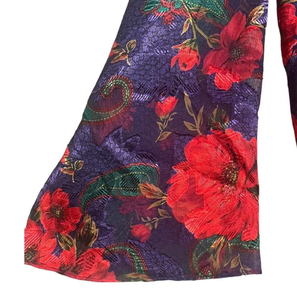 Vintage Victoria's Secret Floral Kimono Top Womens Small Gold Label Red Purple - Image 3