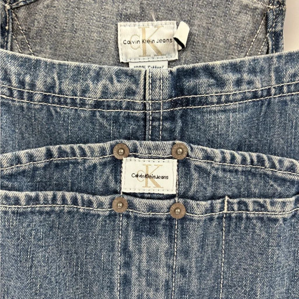 Calvin Klein 90s 2000s Y2K wide leg bib CK Jean denim blue overalls size small - Image 8