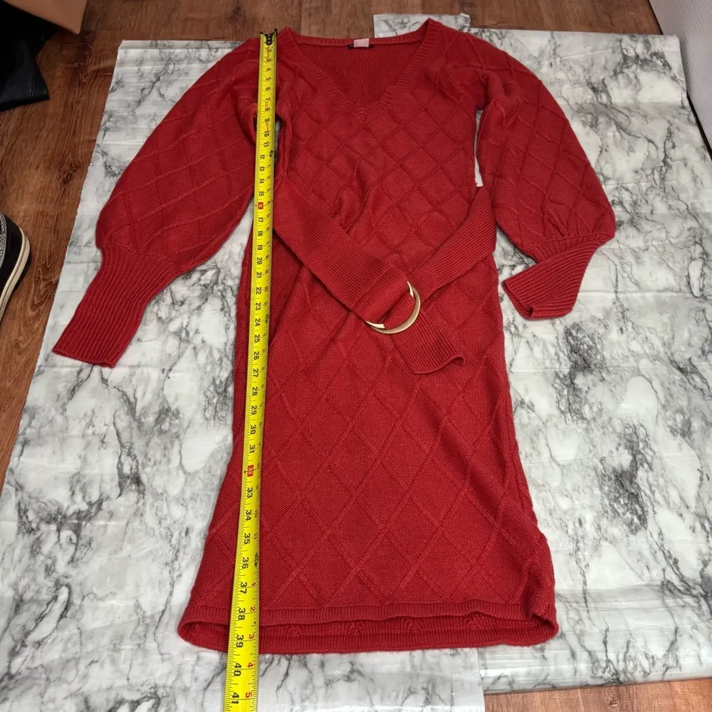 VENUS Belted Midi Sweater Dress Size Small Orange coral retro Y2K comfy - Image 5