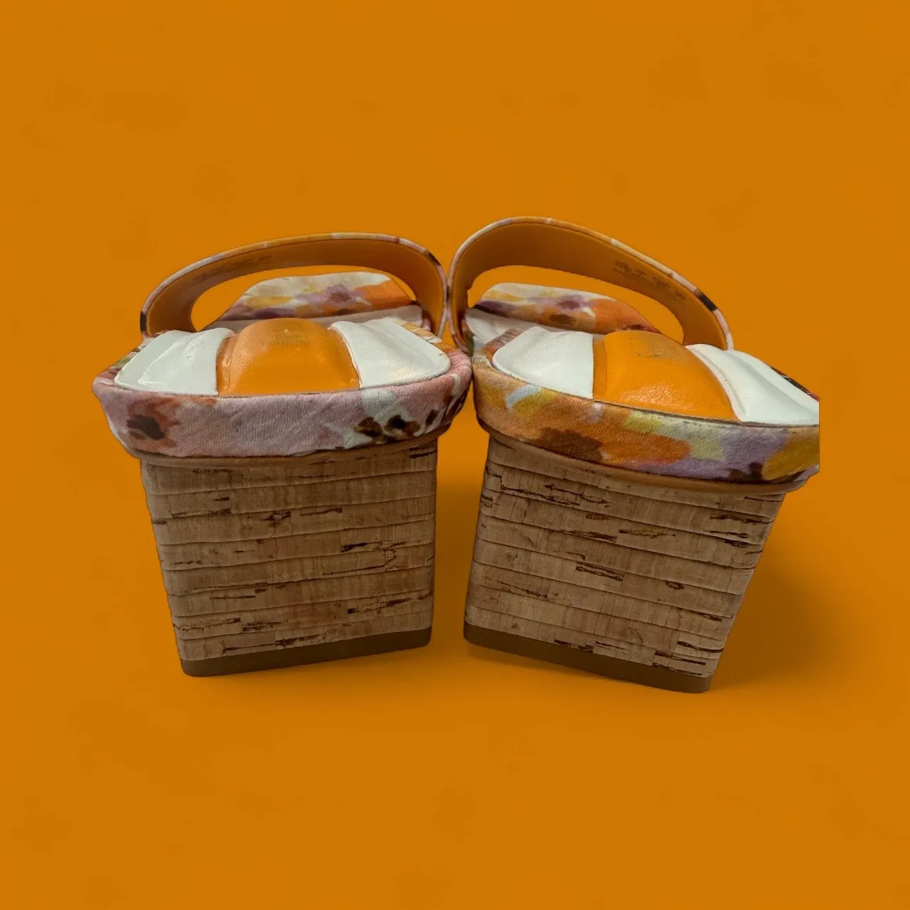 Franco Sarto Floral Block Heel Slide Sandals Orange Multicolor Size 10M - Image 5