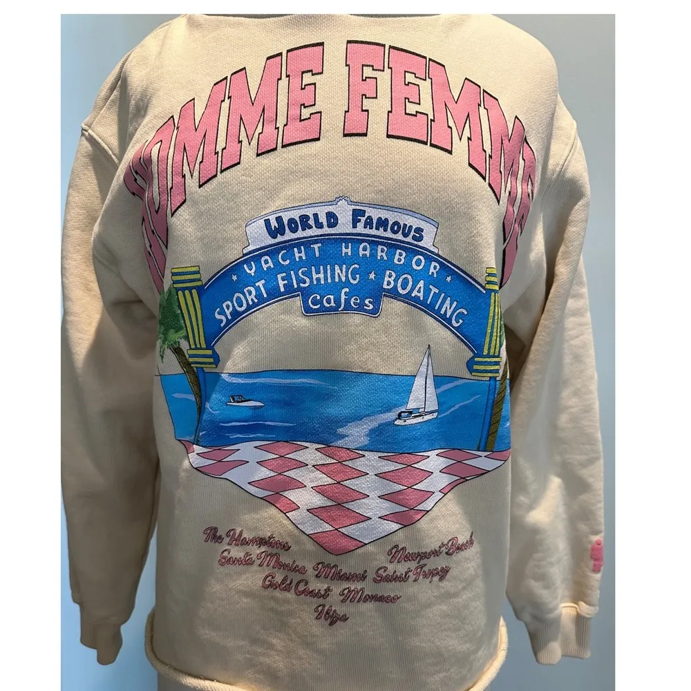 Homme Femme World Famous Yacht Club cream pullover hoodie size small unisex Pink - Image 6