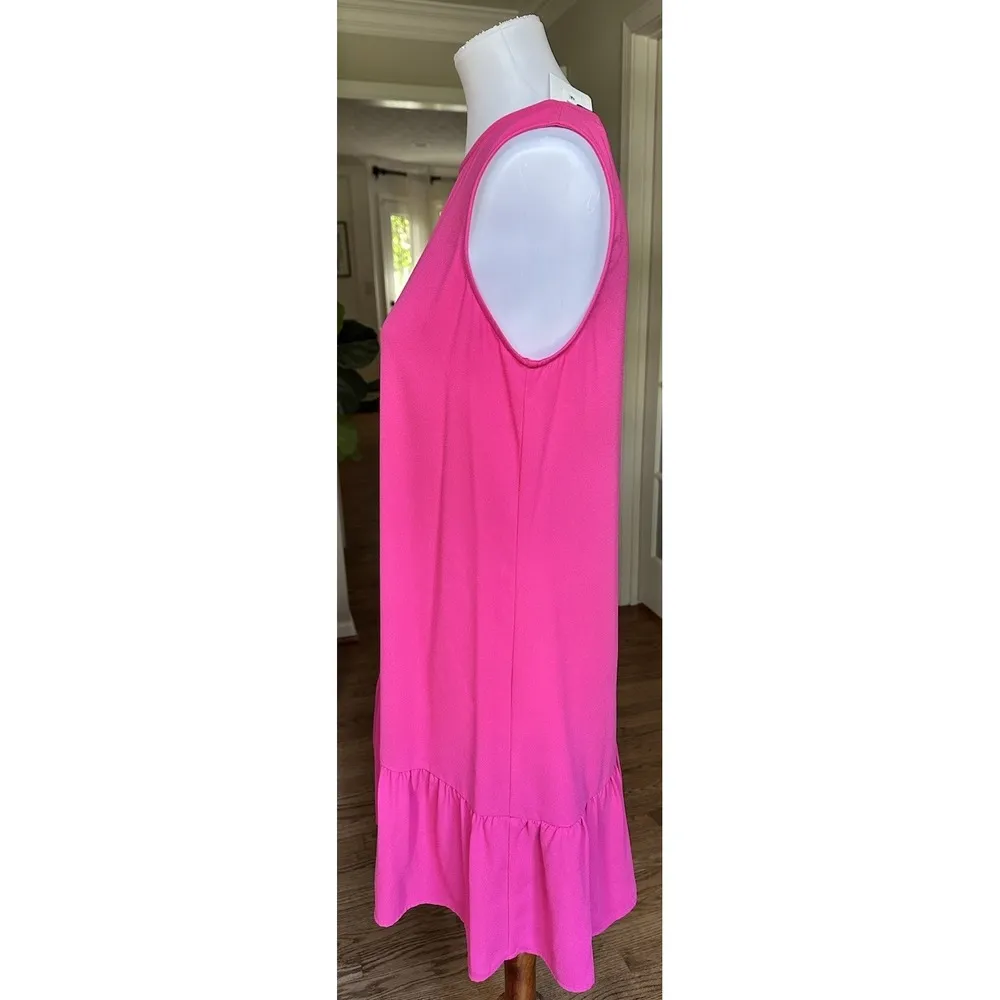 Halogen Sleeveless Button Back Shift Dress Small Pink Ruffle Hem A-Line - Image 3