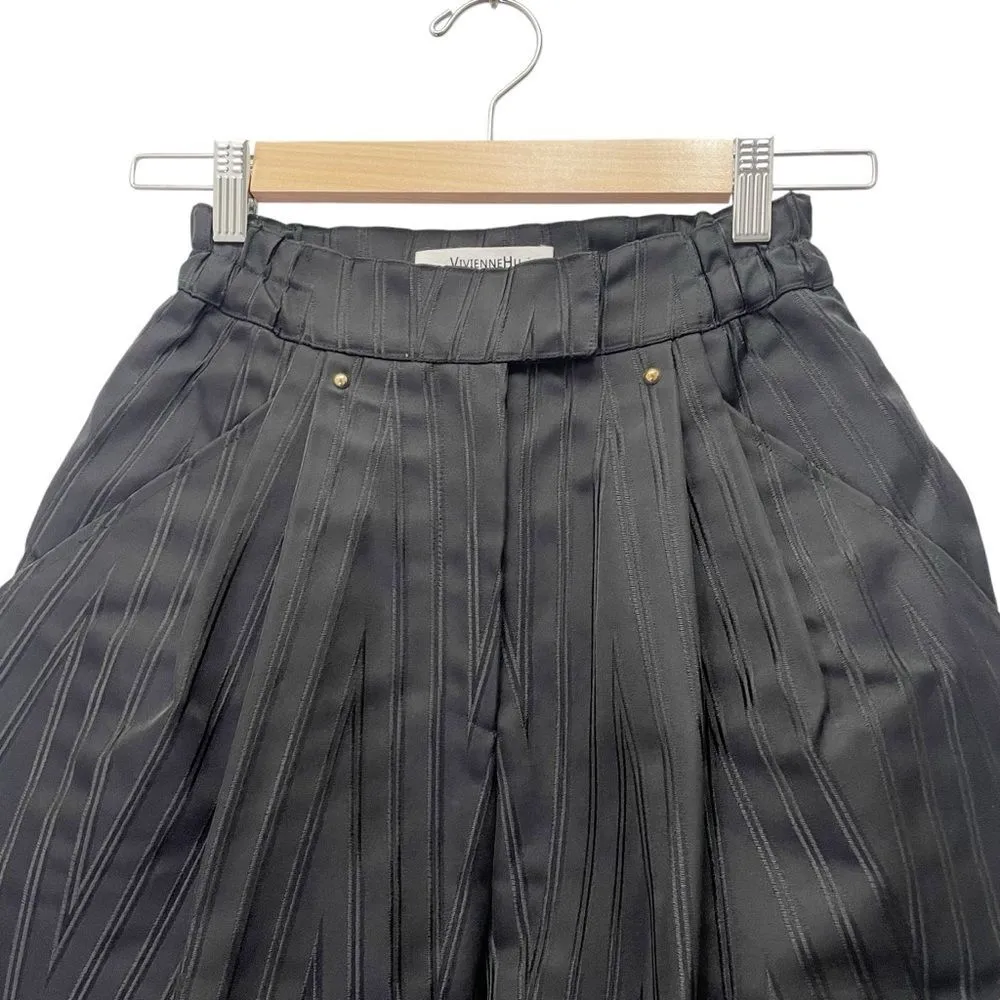 Vivienne Hu VHNY Black Taffeta Jacquard Stripe Barrel Leg Trousers Womens Size 2 - Image 9