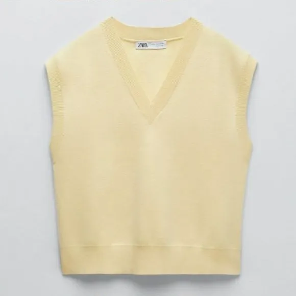 Zara Light Yellow V-Neck Sweater Vest - Image 3