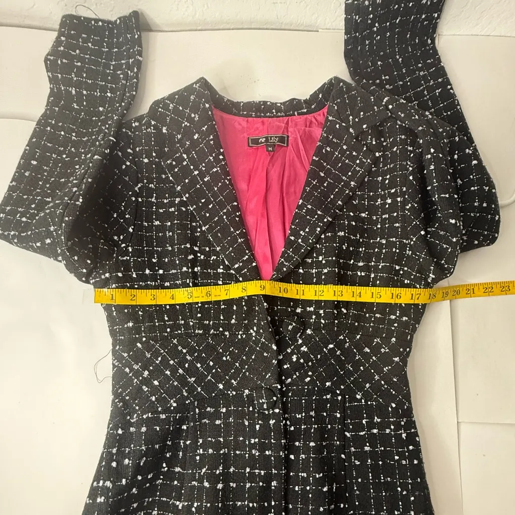 Women’s‎ Blazer coat ‘Lily’ black white with pink Med vintage fitted made in USA - Image 13