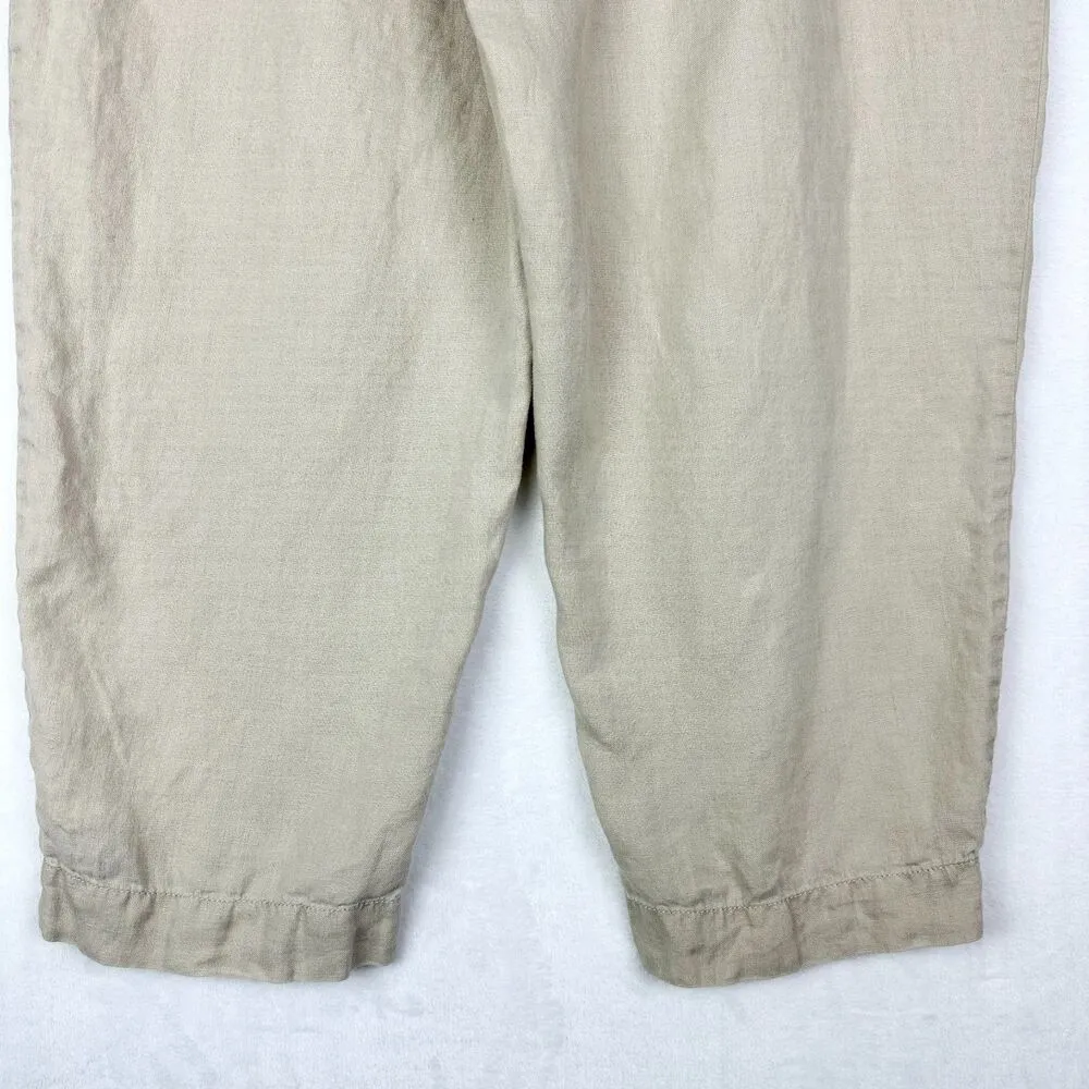 Eileen Fisher Organic Linen Pull On Pants Size XL Khaki Tan Lagenlook Minimalist - Image 6