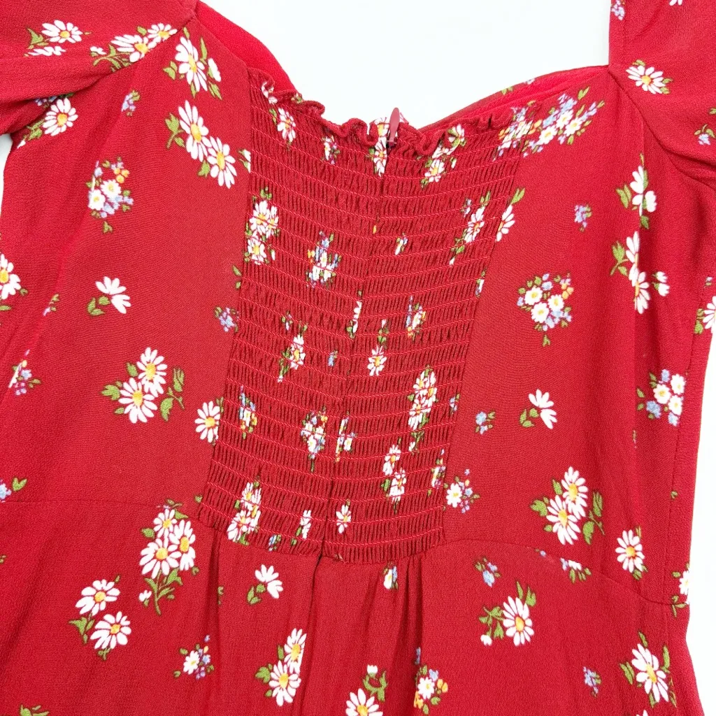 Reformation Cammi Floral Ruffle Wrap Mini Dress Cassia Red White - Image 13