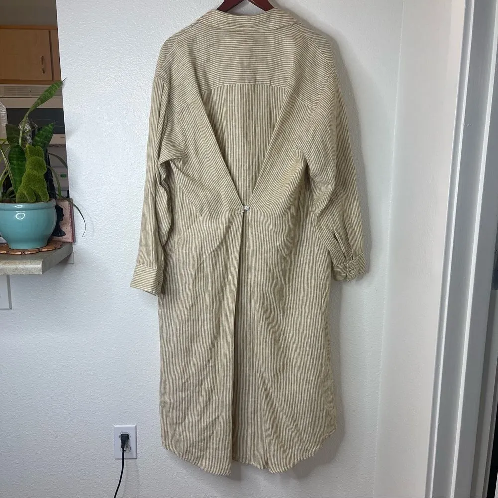 New Faherty Striped Large Tan Long Shirt Dress Cover Up Cardigan - Image 4