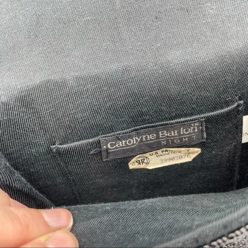 Carolyn Barton Black Beaded Fold Over Crossbody Evening Handbag Vintage Purse - Image 3