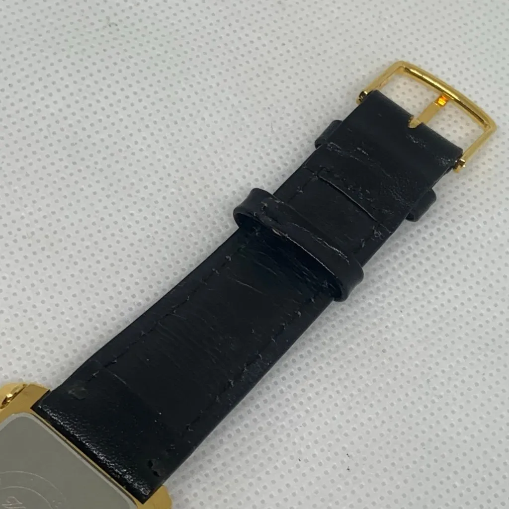 Venice women gold tone watch 24mm quartz analog black dial leather band running - Image 8