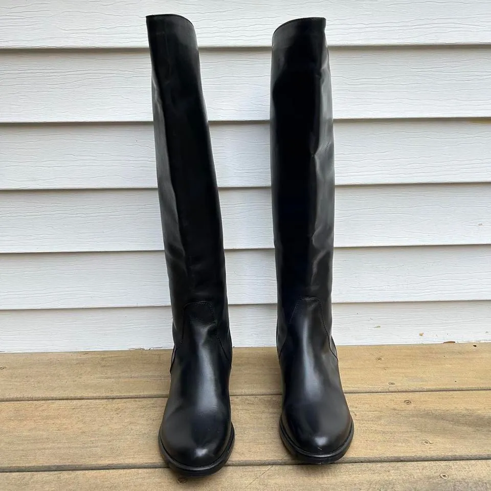 Black Emanuele Crasto Leather Knee High Boots Riding Boots w/ Dual Zipper Size 8 - Image 2