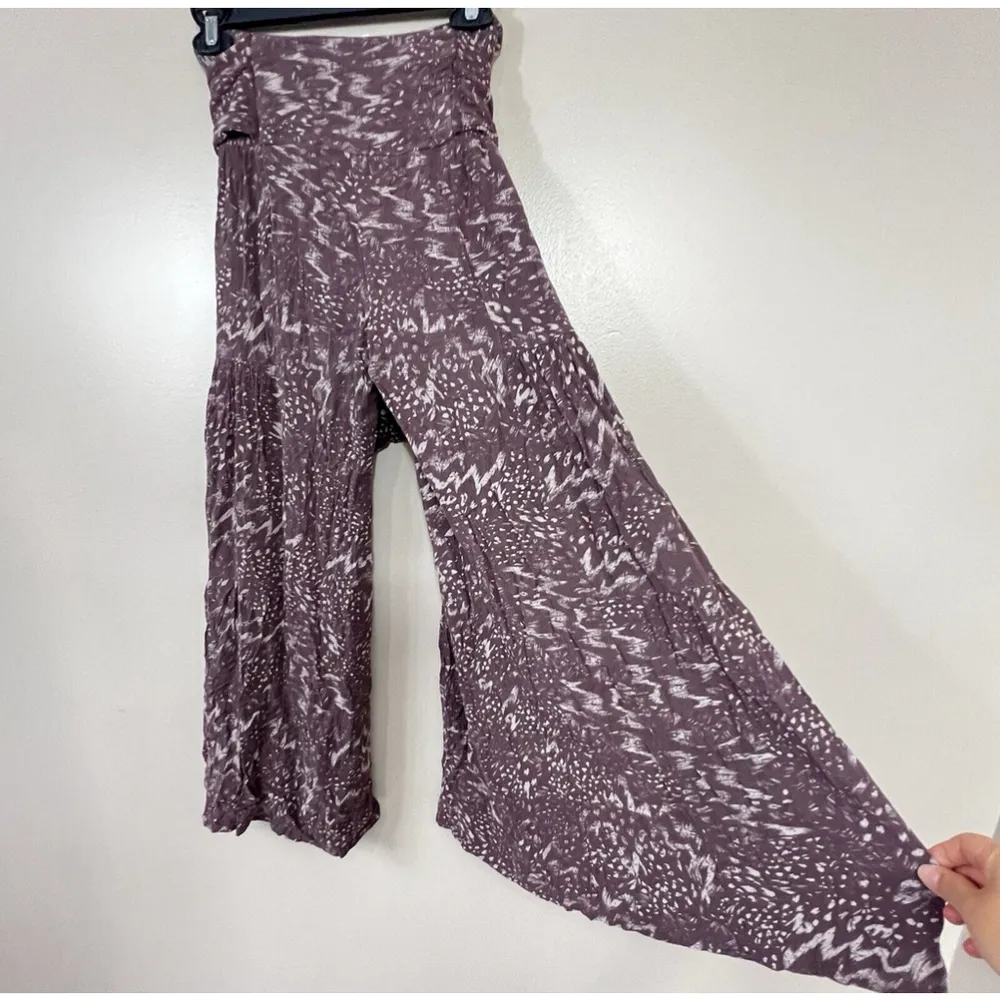 Olivaceous Womens Pants Small Wide Leg Rayon Elastic Waist Pull On Brown Boho - Image 6