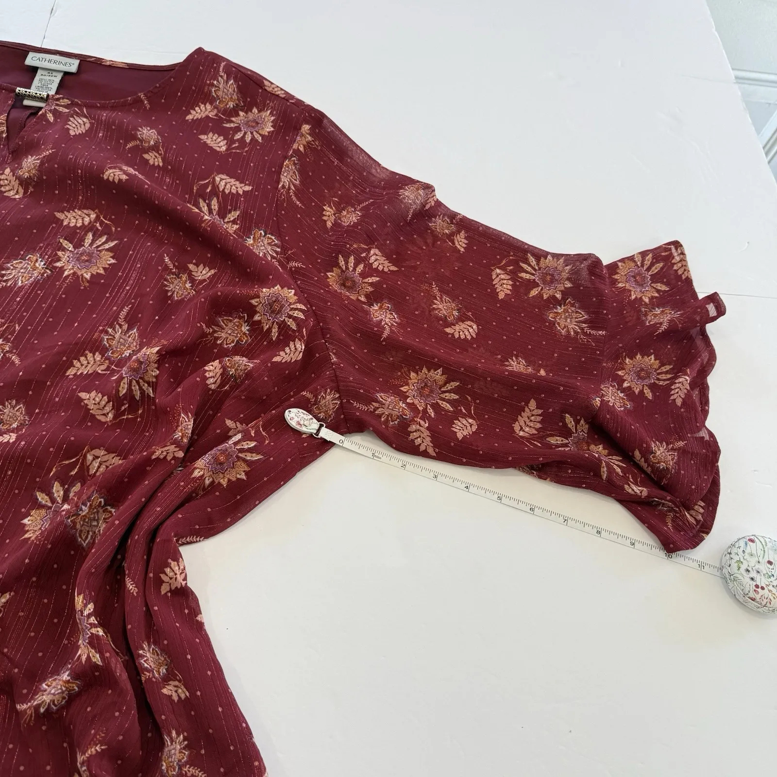 Catherines Red Floral Chiffon Boho Ruffle Bell Sleeve Flowy Top Size 4X‎ - Image 11