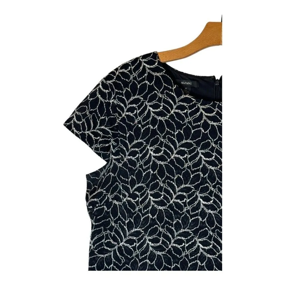 Alfani Dress Womens 18 Black White Embroidered‎ Short Sleeve Fit And Flare Mini - Image 4