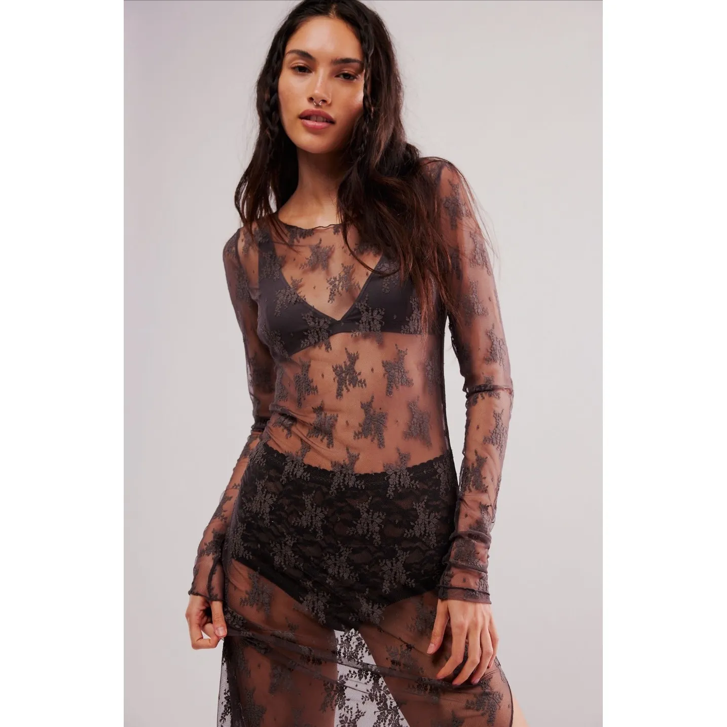 Free People Lady Lux Maxi Slip Dress Layering Dark Gull Grey XS NWT MSRP $88 - Image 4