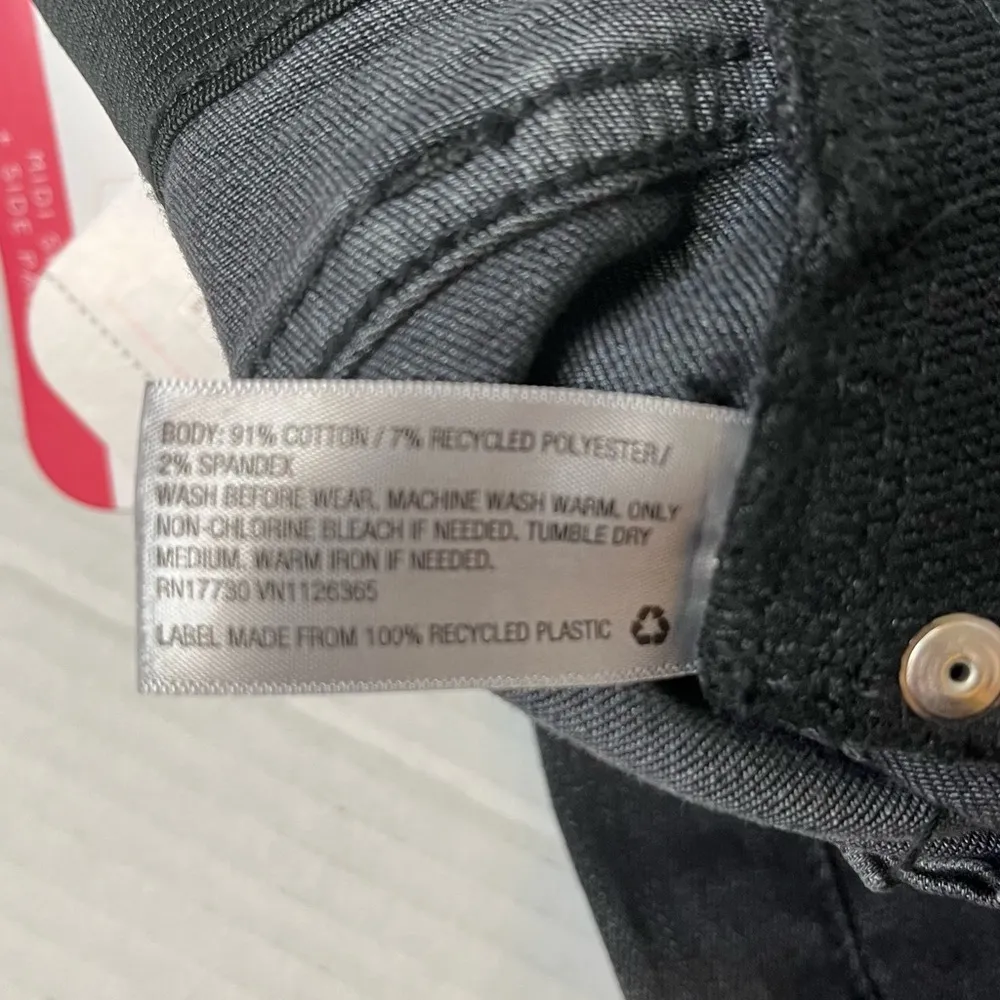 Side Inset Panel Black Midi Jean Raw Hem Shorts Size 00/24 New! - Image 11