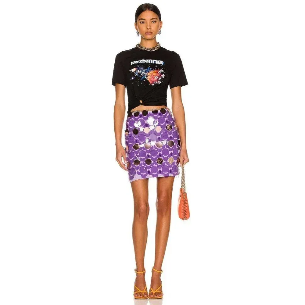 PACO RABANNE Sequin Mini Skirt in Lila 36 3 4 New Rero Disco Beaded Purple Size undefined - Image 4