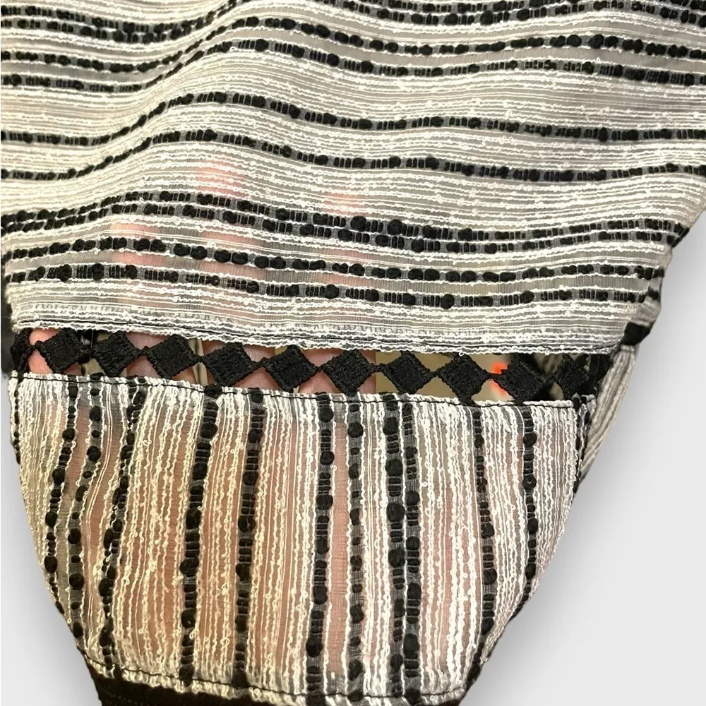 Taylor Sleeveless Ivory Black Tweed Striped Fit N Flare Midi Dress Size 10 NWT White - Image 9