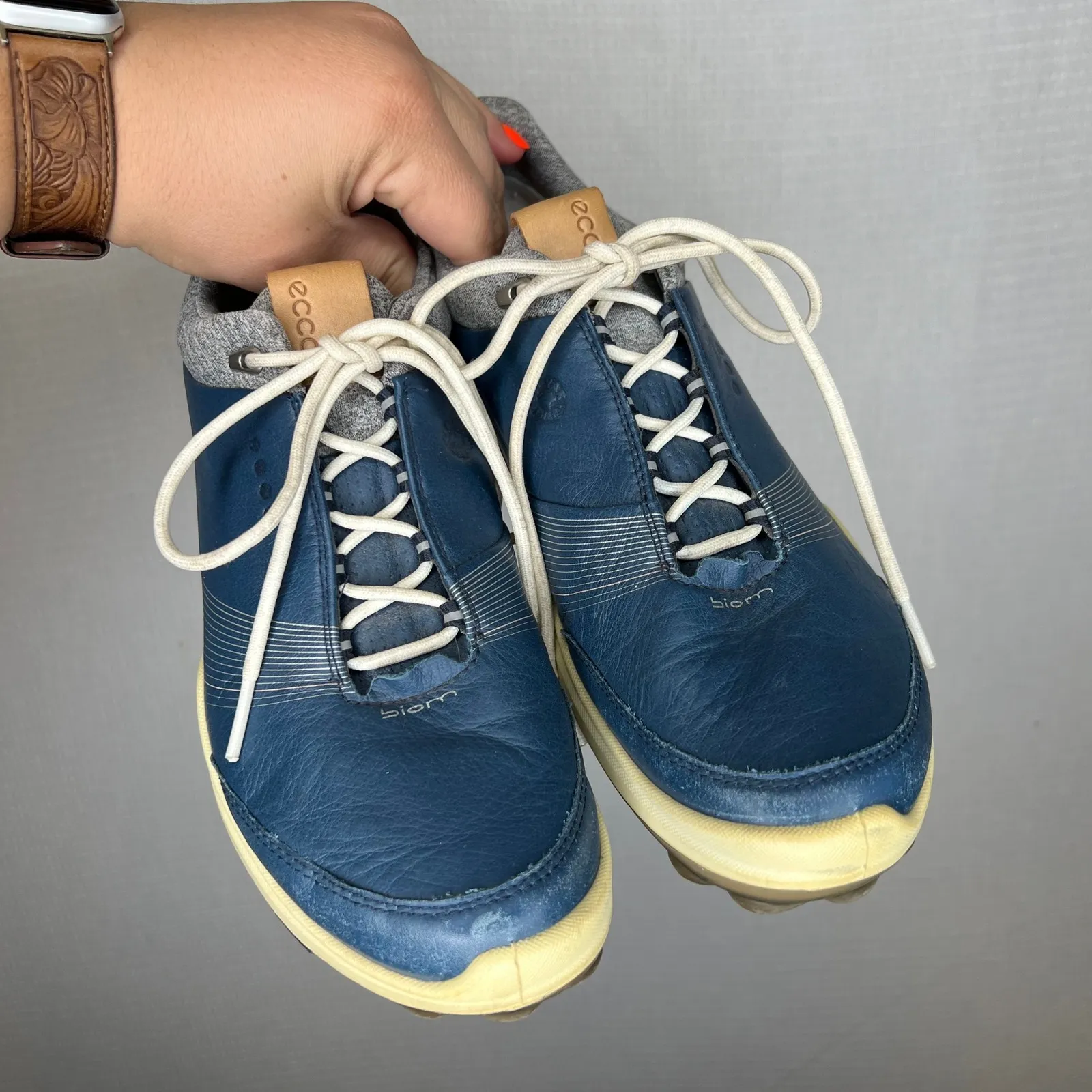 Ecco Biom Golf Shoes Women's Blue Leather GoreTex Walking Athletic Sneakers - Image 2