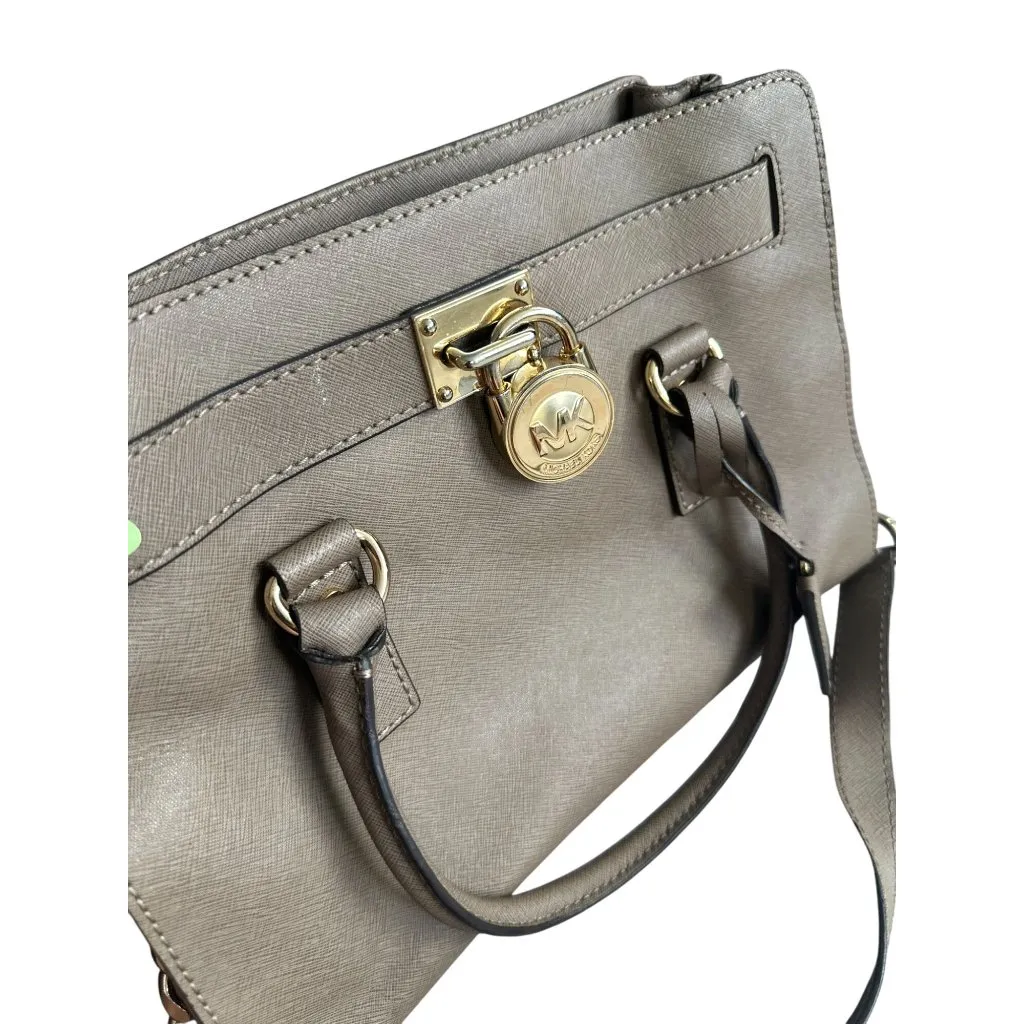 MICHAEL KORS Taupe Saffiano Leather East West Medium Satchel Handbag - Image 4