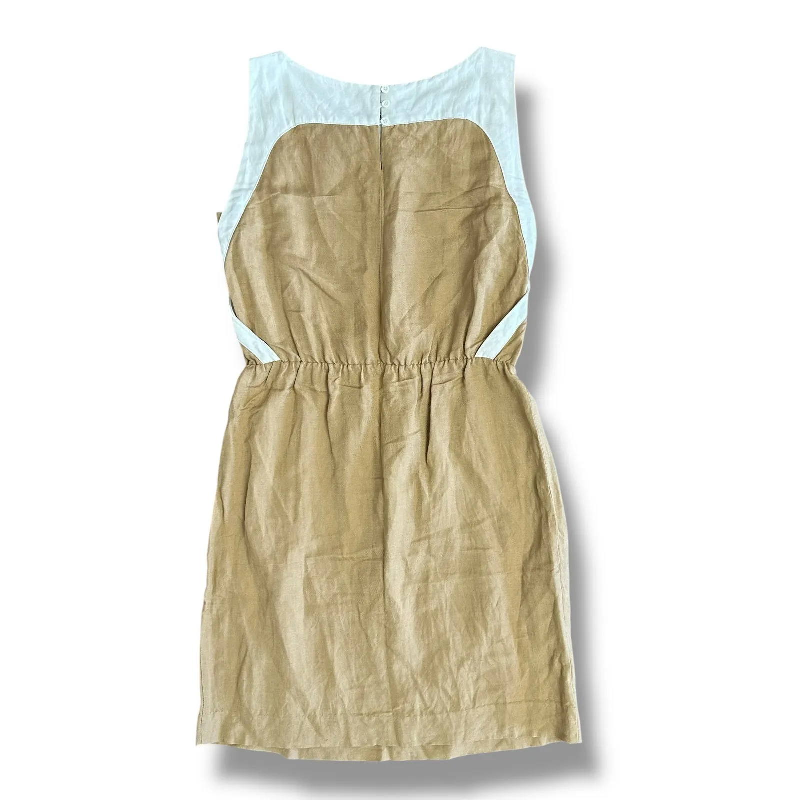 Gigliotti Italy Linen Rayon Tan &‎ Cream Colorblock Dress Size S Brown - Image 4