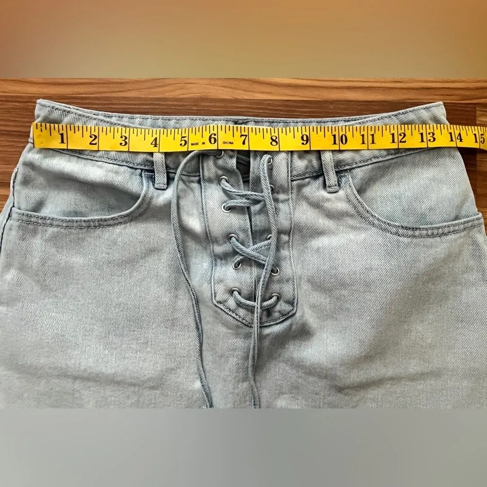 Pac Sun Denim Skirt Criss Cross Detail Light Wash Size 25 - Image 6