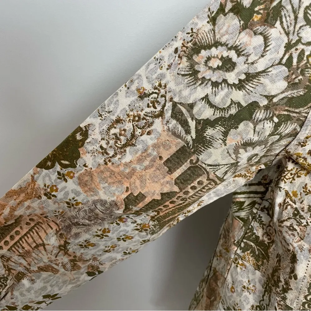 Anthropologie Pilcro Jacket Shacket Fielder Lightweight Asian Floral Olive Green - Image 10