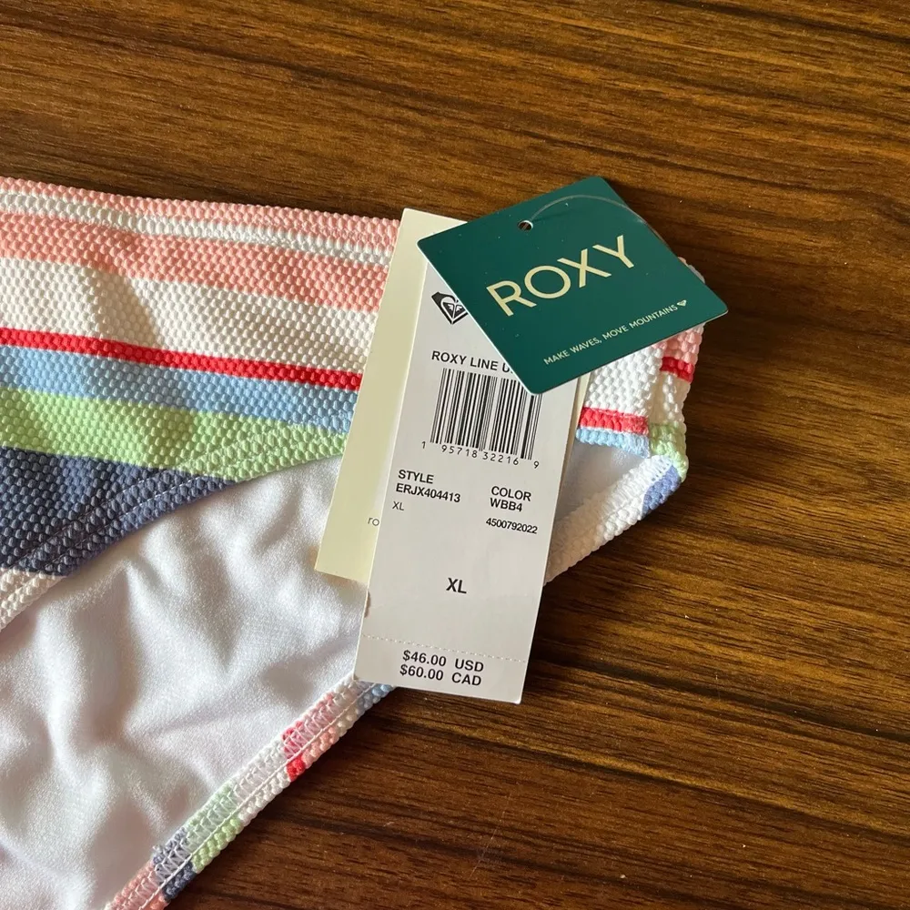 Roxy Women's Standard Bikini Bottom, Bright White The Line Up Strip, XL - Image 4