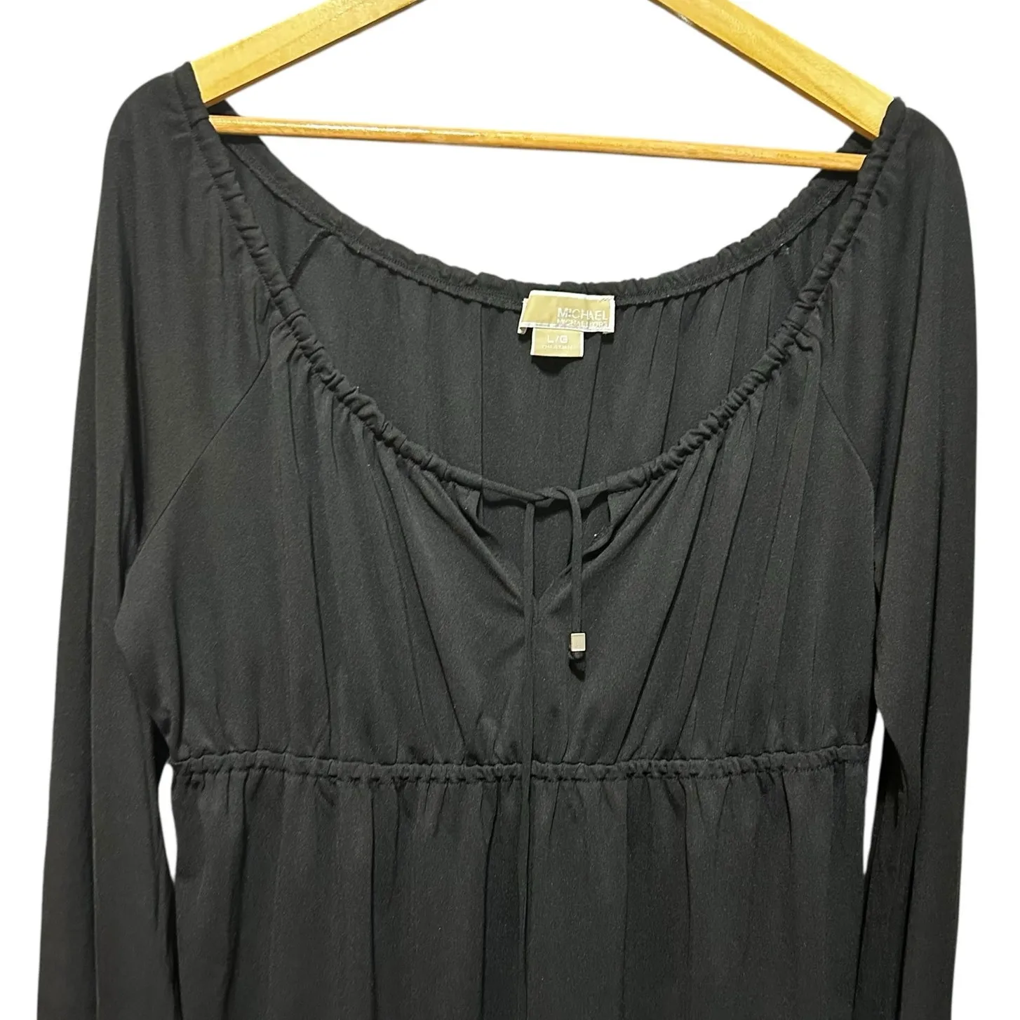 Michael Kors Boho Eyelet Dress L Black Stretch Cinched High Waist Resort Travel‎ Size L - Image 5